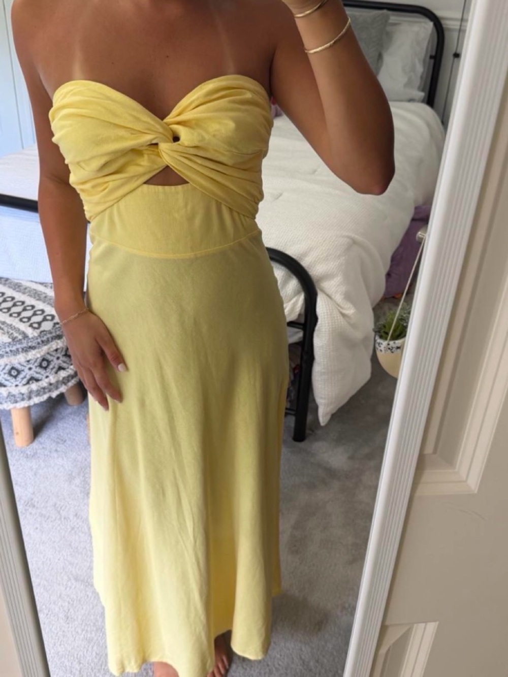 Petal & Pup Yellow Strapless Twist-Front Maxi Dress